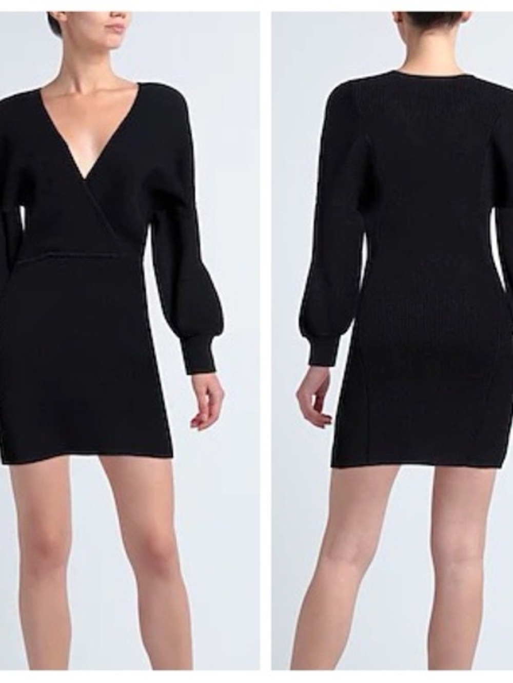 GANNI NWT Black V-Neck Long Sleeve Knit Mini Dress
